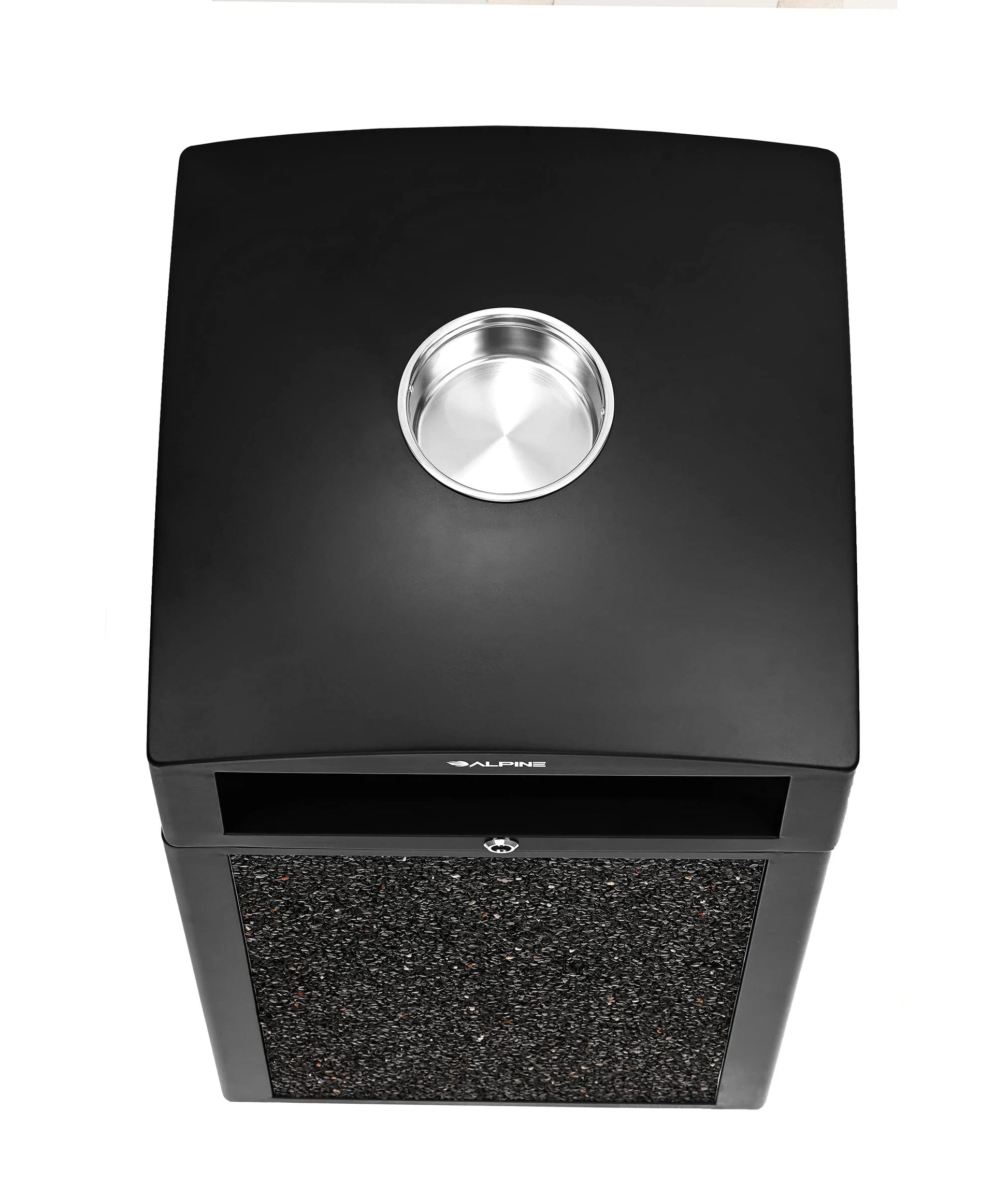 Alpine Outdoor Commercial Trash Can with Lid - 40 Gallon Heavy Duty Metal Garbage Can with Removable Bin, Locking Lid, Perfect for Patio, Pool, Deck, Mall Black, Grey Stone Panels (Tray)