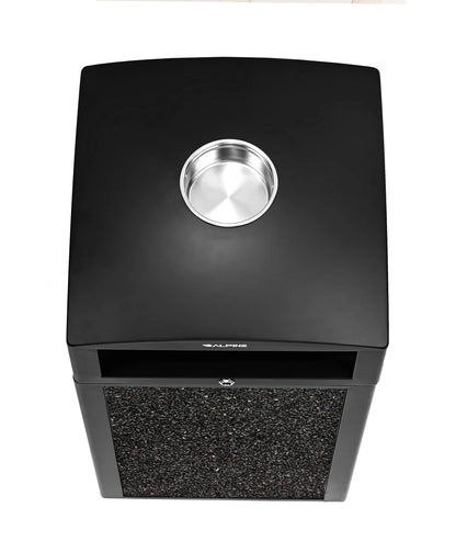 Alpine Outdoor Commercial Trash Can with Lid - 40 Gallon Heavy Duty Metal Garbage Can with Removable Bin, Locking Lid, Perfect for Patio, Pool, Deck, Mall Black, Grey Stone Panels (Tray)