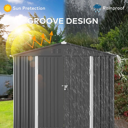 8' x 6' Outdoor Storage Shed, Lofka Garden Metal Shed with Double Lockable Doors and Air Vents for Patio, Garden, Backyard, Lawn, Gray