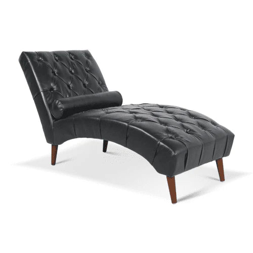 Outdoor Chaise Lounge Chair Upholstered Leather Lounge Chair for Bedroom, Patio, Black