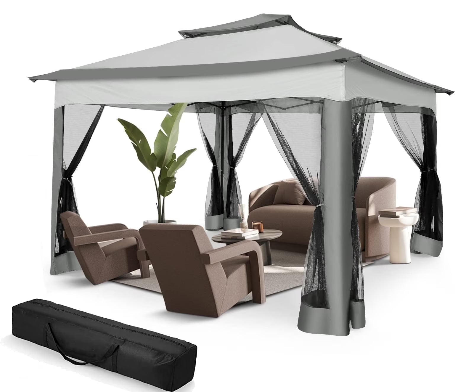 COBIZI 11x11 Pop up Gazebo Outdoor Canopy Gazebo Patio Gazebo with Mosquito Netting Canopy Shelter with 121 Square feet of Shade for Poolside, Garden, Party and Backyard, Gray