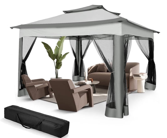 COBIZI 11x11 Pop up Gazebo Outdoor Canopy Gazebo Patio Gazebo with Mosquito Netting Canopy Shelter with 121 Square feet of Shade for Poolside, Garden, Party and Backyard, Gray