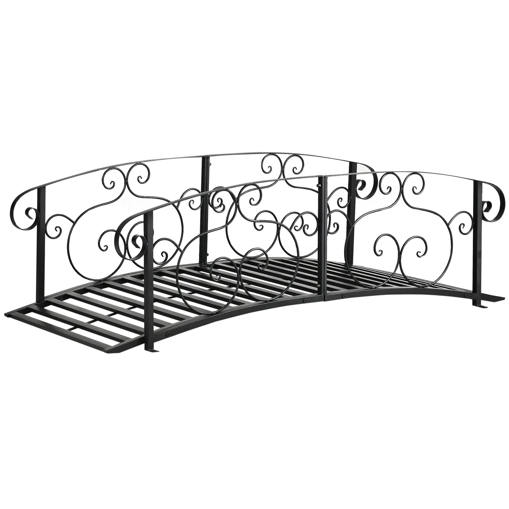 JWRWEF 6FT Garden Bridge with Safety Rails, Decorative Outdoor Steel Pond Bridge, Vine Pattern Handrails for Backyard, Walkway, Yard, Patio, Water Feature