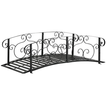 JWRWEF 6FT Garden Bridge with Safety Rails, Decorative Outdoor Steel Pond Bridge, Vine Pattern Handrails for Backyard, Walkway, Yard, Patio, Water Feature