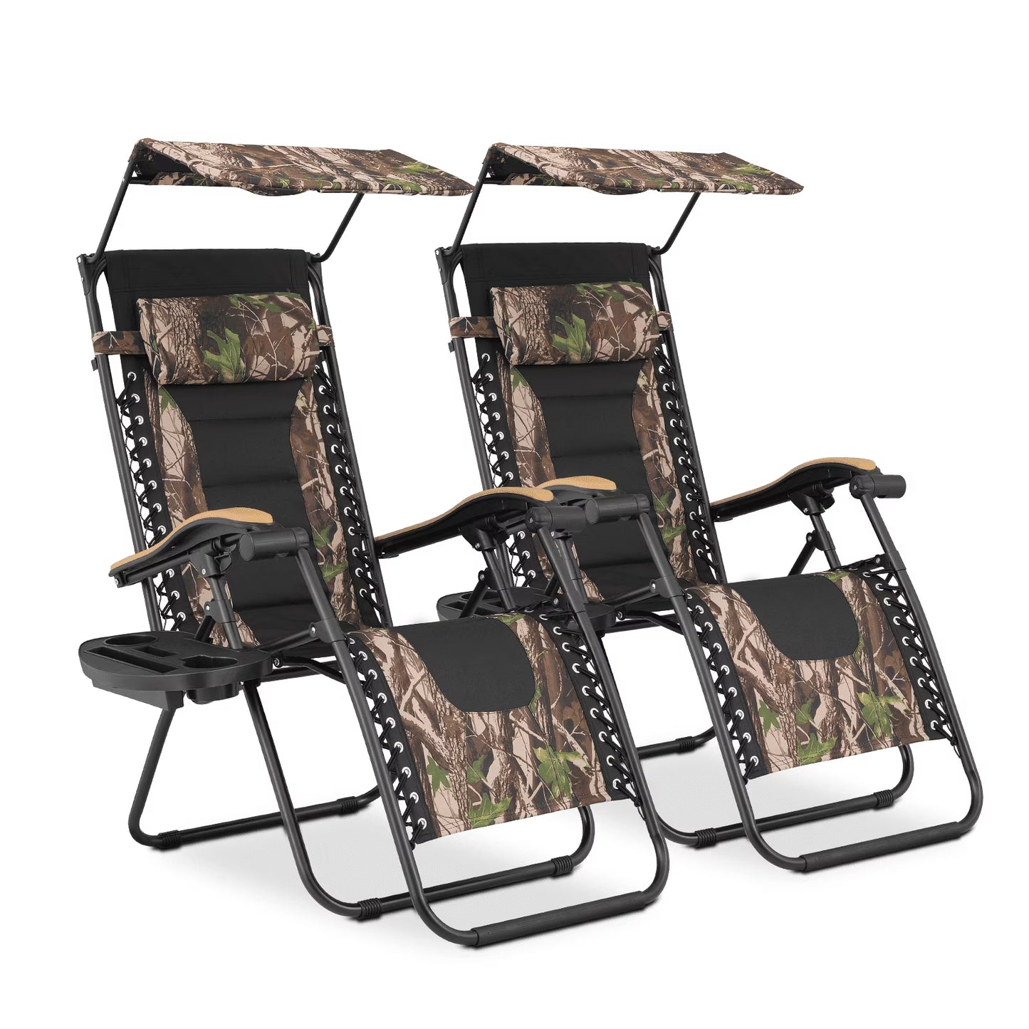 MoNiBloom Zero Gravity Chairs Set of 2, Folding Outdoor Patio Beach Recliner with Canopy Shade & Headrest, Black