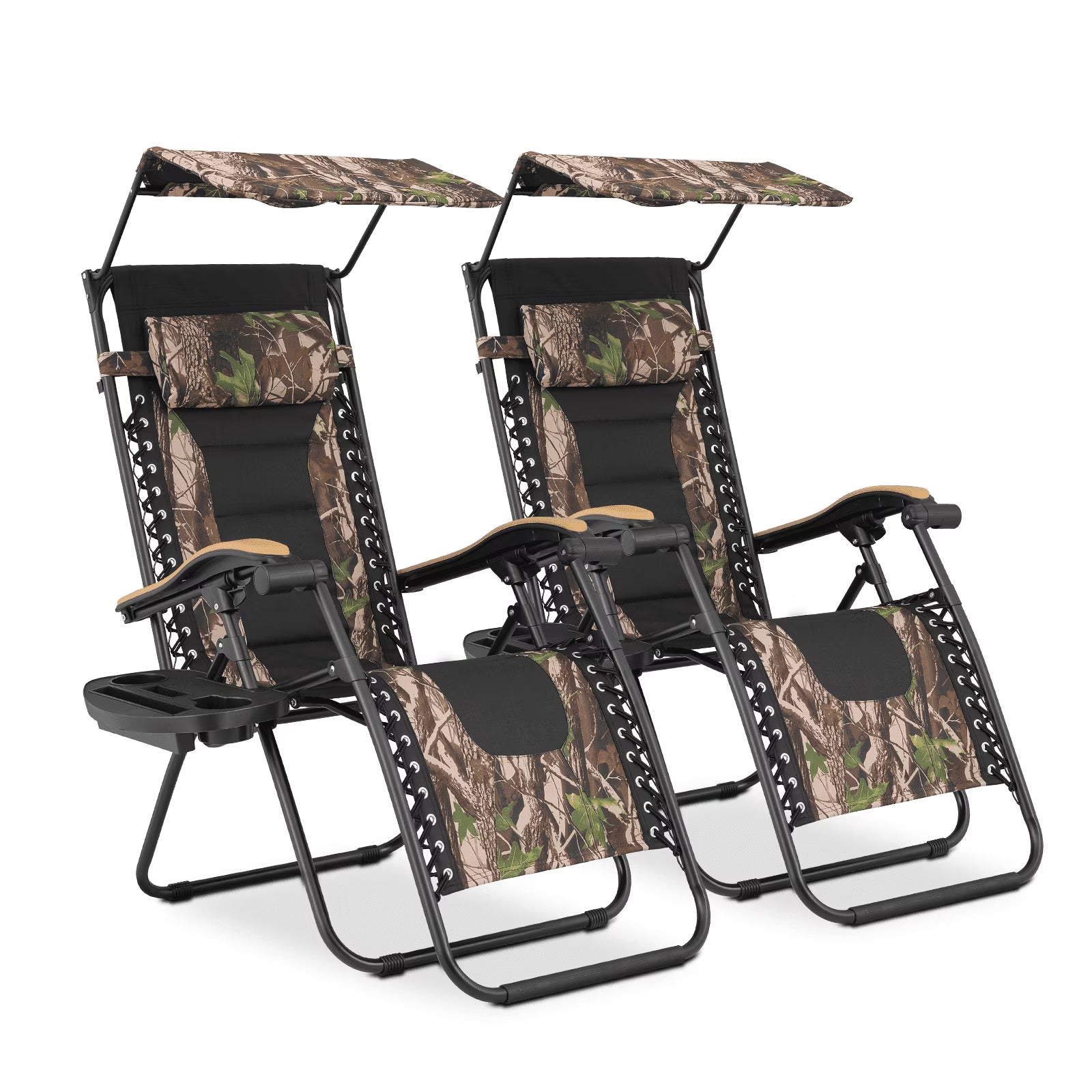 MoNiBloom Zero Gravity Chairs Set of 2, Folding Outdoor Patio Beach Recliner with Canopy Shade & Headrest, Black