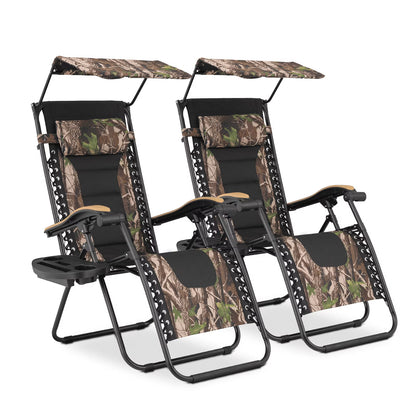 MoNiBloom Zero Gravity Chairs Set of 2, Folding Outdoor Patio Beach Recliner with Canopy Shade & Headrest, Black