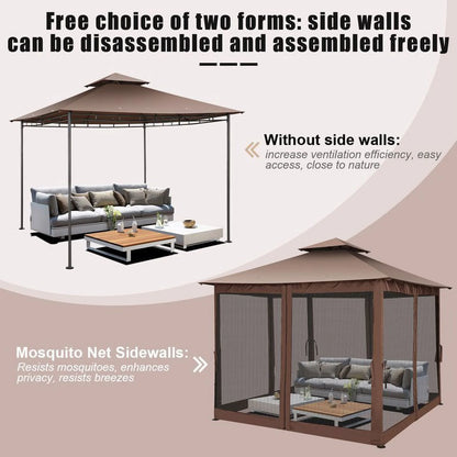 SANOPY 10' x 10' Gazebos for Patios, Gazebo Canopy with 4 Mosquito Netting, Rainproof & Sunscreen Shelter Tent with Double Eaves for Garden Backyard and Deck