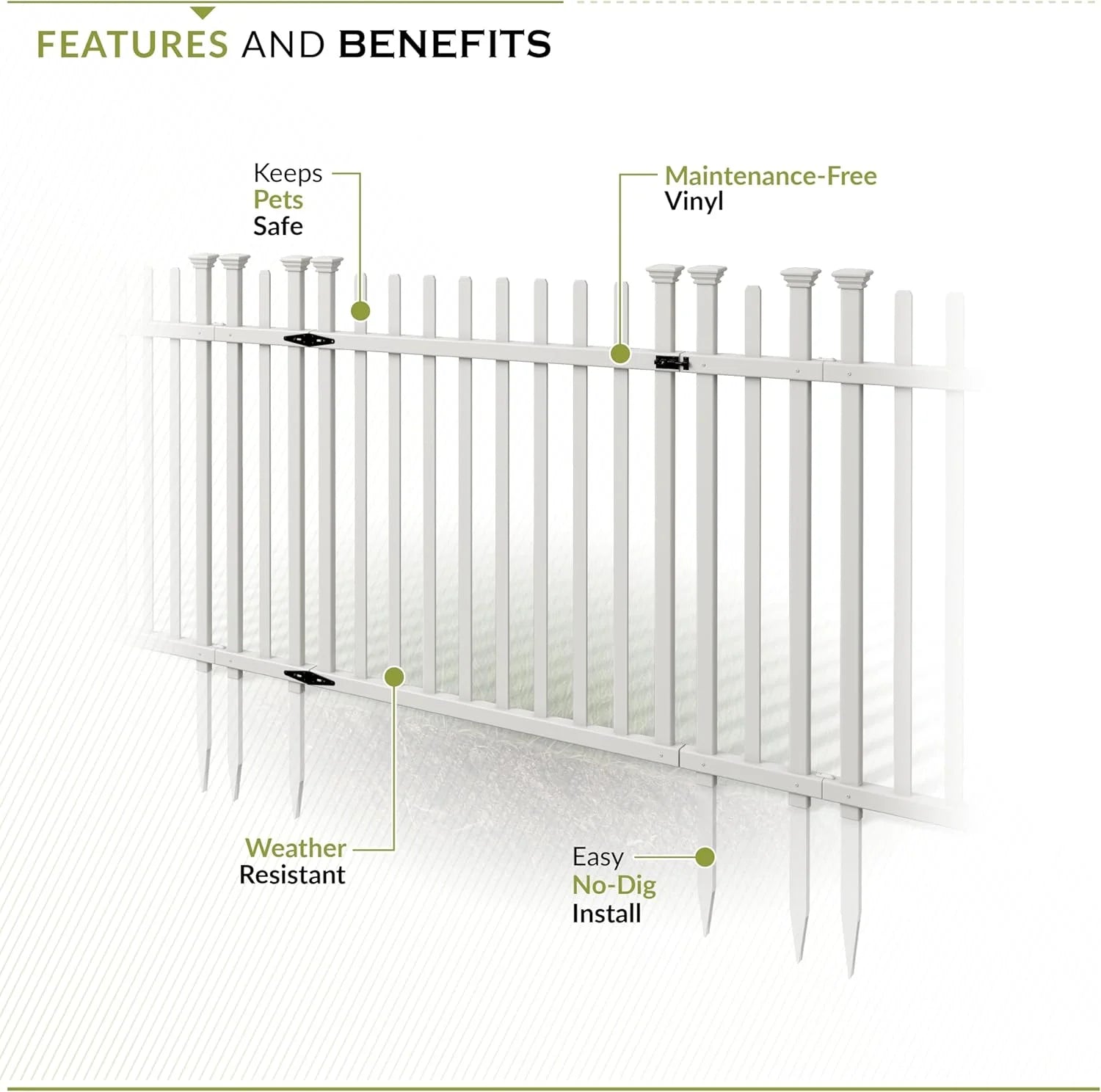 3.5ft H x 5ft W (1 Gate) No Dig Zippity Burbank Gate Kit, White Vinyl Picket Yard Fence Gate with Hardware Included for Burbank Fence Kit, Outdoor Patio and Backyard Gate, ZP19071