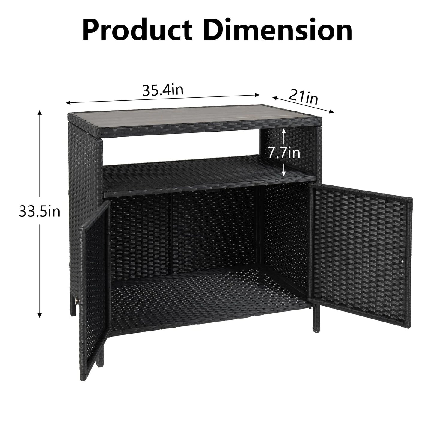 M optimized Patio Outdoor Wicker Storage Cabinet with Shelf, Patio Bar Table with 2-Door and Shelf, All Weather Resin Wicker, Patio Pool Garden Kitchen