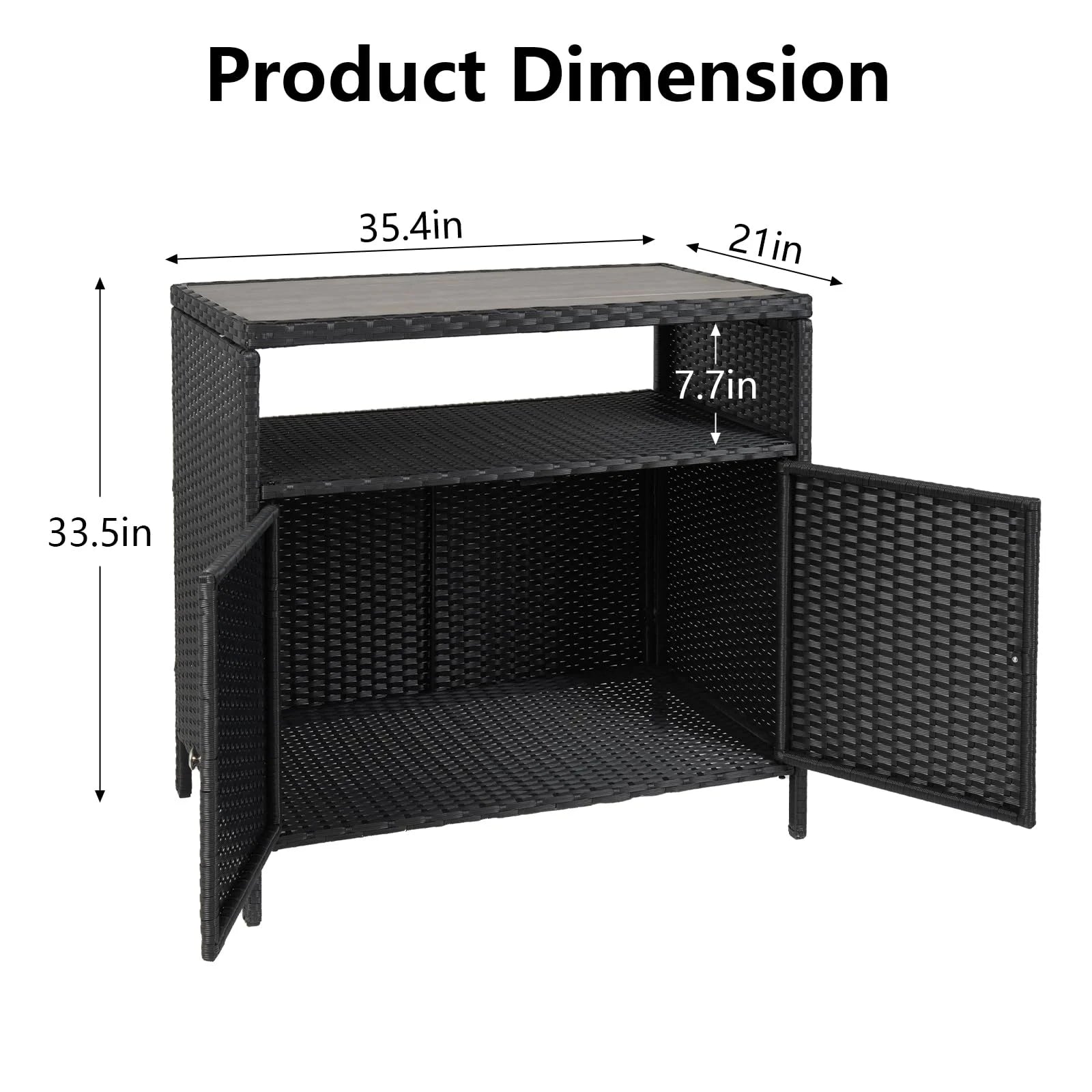 M optimized Patio Outdoor Wicker Storage Cabinet with Shelf, Patio Bar Table with 2-Door and Shelf, All Weather Resin Wicker, Patio Pool Garden Kitchen