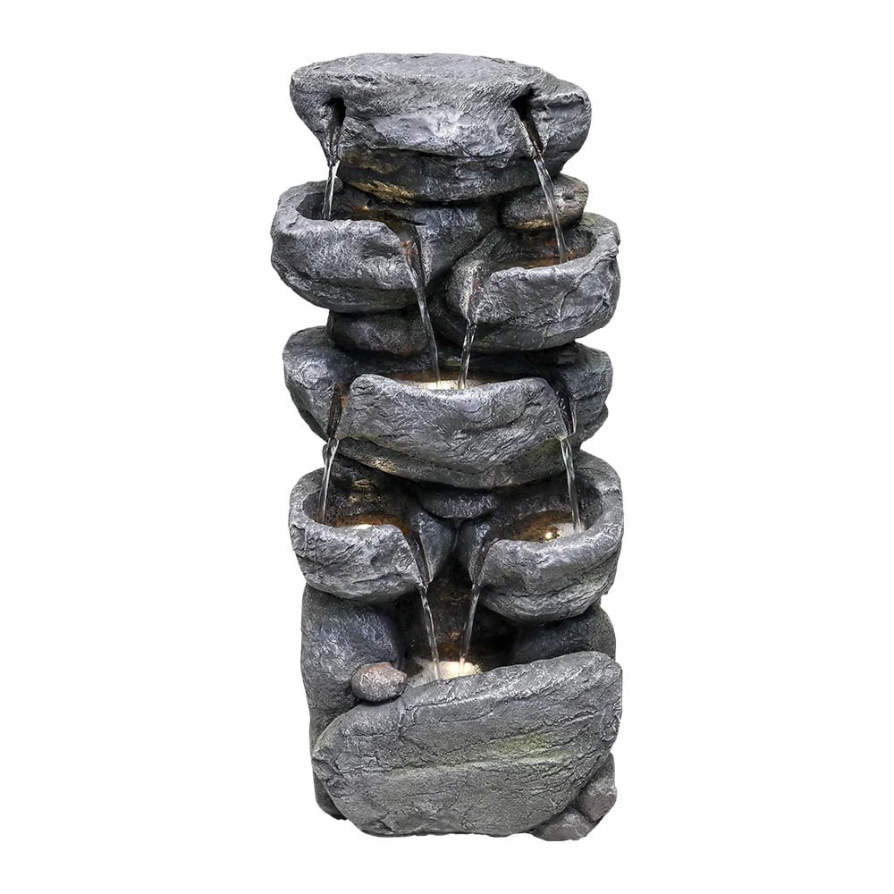 chrismas clearnaceStacked Rock Fountain with LED Lights - Outdoor Water Fountains Cascading Floor Water Feature Art Decor for Garden,Pation, Deck, Porch