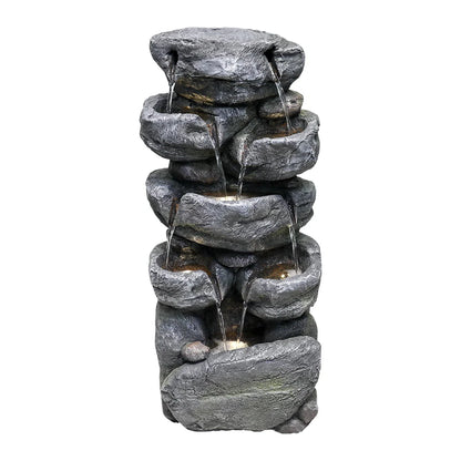 chrismas clearnaceStacked Rock Fountain with LED Lights - Outdoor Water Fountains Cascading Floor Water Feature Art Decor for Garden,Pation, Deck, Porch