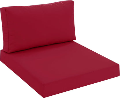 Outdoor Chair Cushions for Patio Furniture with Waterproof Detachable Cover, Deep Seat Couch Cushion Replacement and Backrest Pillow Set for Sectional Sofa, 25.6 x 25.6 Inch, Red