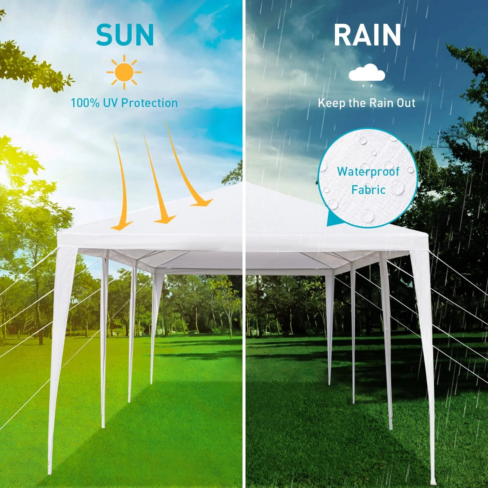 10'x30' Heavy Duty Outside Party Tent, Waterproof Event Tent for Beach Wedding Camping, Durable Outdoor Event Tent for Patio Garden BBQ Shelter, White