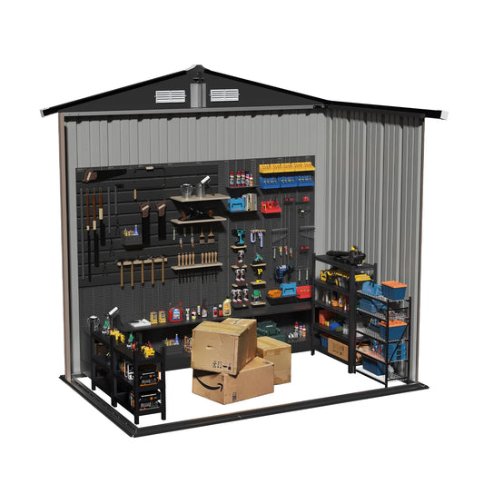 Clouddwell 6 ft. x 4 ft. Outdoor Storage Shed, Metal Garden Shed with Lockable Doors & Sloped Roof for Backyard, Patio, Poolside