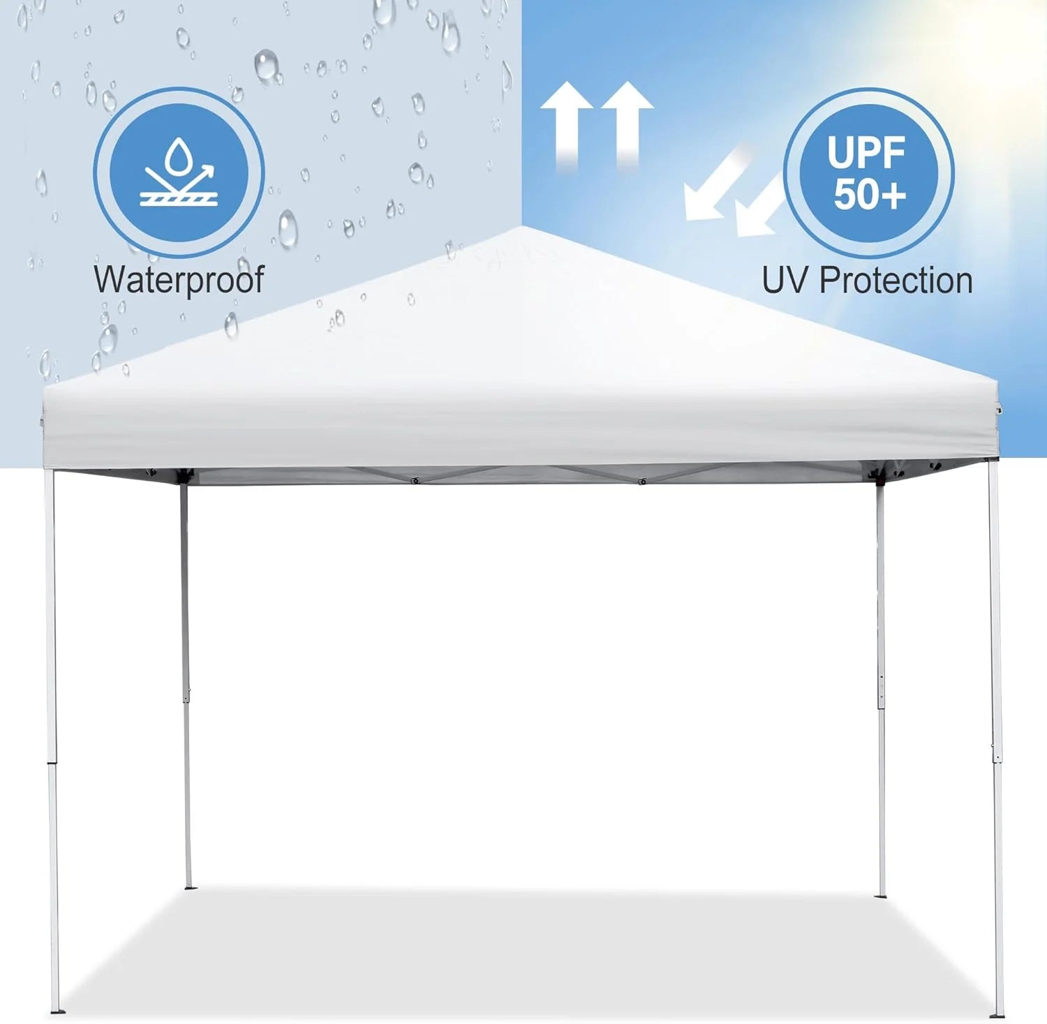 PRZL 10x10 Pop Up Canopy Tent Easy Set-up Outdoor Patio Canopy Adjustable Straight Leg Heights Instant Shelter with Wheeled Bag, Ropes (10x10ft-Grey)