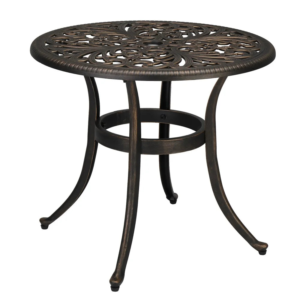IVV 23.6" Cast Aluminum Round Side Table, All-Weather Accent Patio Coffee Table with 2" Umbrella Hole for Outdoor Bistro Porch Garden Lawn (Bronze)