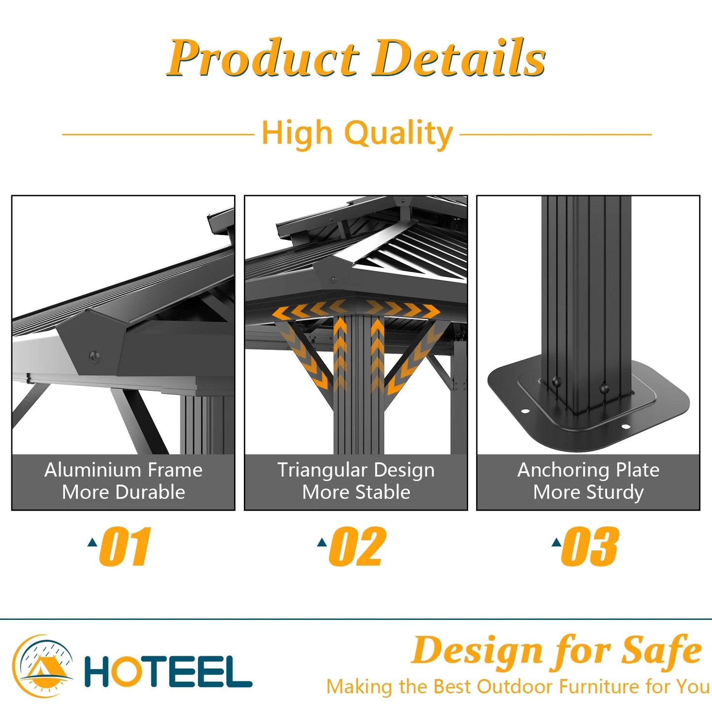 HOTEEL 10'x12' Hardtop Gazebo, Outdoor Steel Double Galvanized Roof Canopy, Aluminum Frame Permanent Pavilion Metal Gazebo with Curtains and Nettings, Sunshade for Patios, Gardens, Lawns, Black