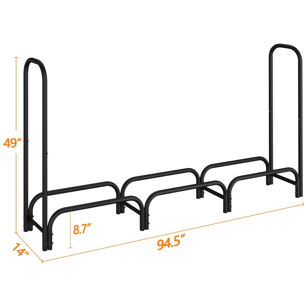 SmileMart 94.5" Large Metal Firewood Log Rack Holder for Outdoor Patio Balcony, Black