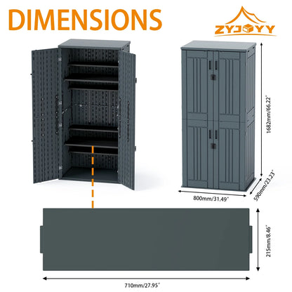 ZYJOYY 15 Cu.Ft Resin Outdoor Storage Shed with Floor & 2 Shelves, Lockable Waterproof Backyard Horizontal Cabinet for Patio, Garden Tools & Equipment,Sage Grey