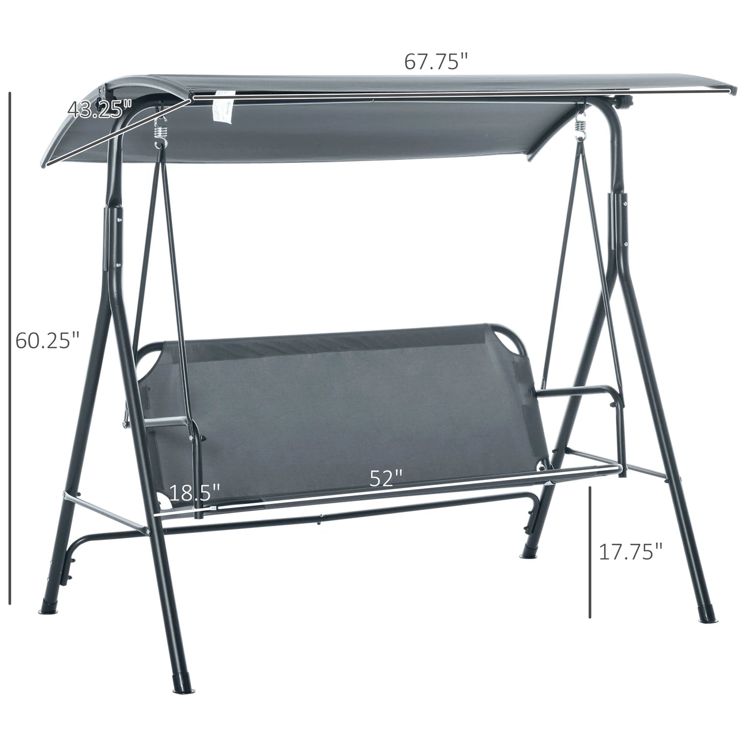 Patio Seating 3-Person Porch Swing with Stand, Outdoor Swing for Patio Porch with Adjustable Tilt Canopy and Comfortable Swing Bench-Style Seat, Steel Frame, Gray,Outdoor Seating