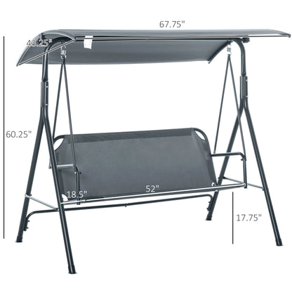 Patio Seating 3-Person Porch Swing with Stand, Outdoor Swing for Patio Porch with Adjustable Tilt Canopy and Comfortable Swing Bench-Style Seat, Steel Frame, Gray,Outdoor Seating