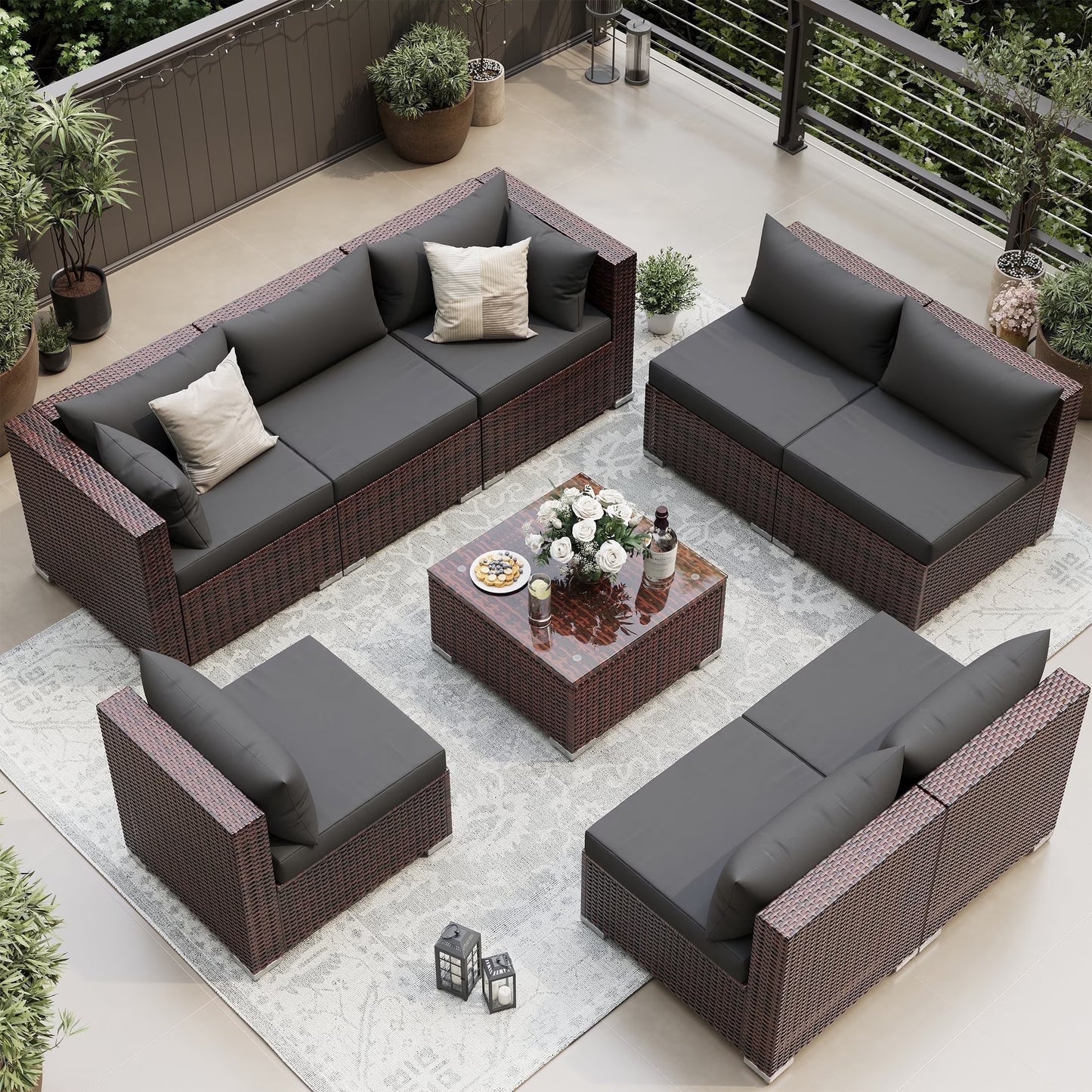 UDPATIO Patio Furniture Sets, Modular Rattan Outdoor Patio Sectional Furniture Sofa Set, Wicker Patio Conversation Set for Backyard,5PCS