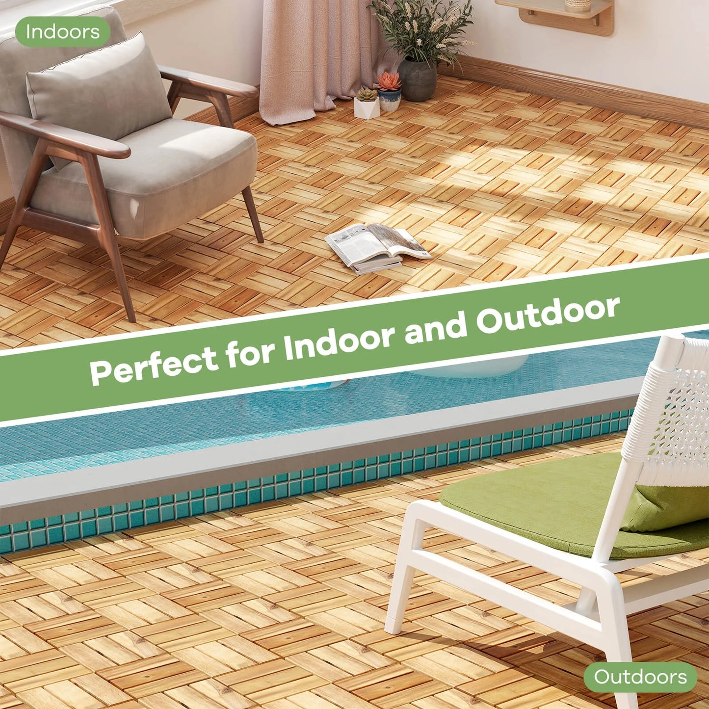 Costway 30 PCS Interlocking Flooring Tiles Floor Decking for Patio Acacia Wood Outdoor