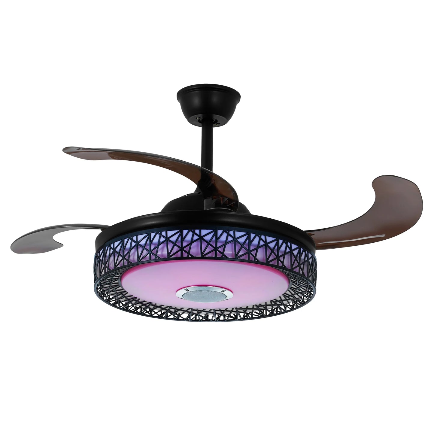 42" Black Nest Ceiling Fan with Color-Changing LEDs & Bluetooth Speaker - Retractable Smoked Blades, 5000 CFM Quiet Motor, APP/Remote Control for Living Room/Patio
