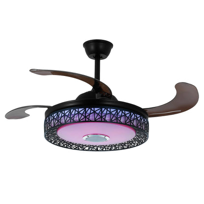 42" Black Nest Ceiling Fan with Color-Changing LEDs & Bluetooth Speaker - Retractable Smoked Blades, 5000 CFM Quiet Motor, APP/Remote Control for Living Room/Patio