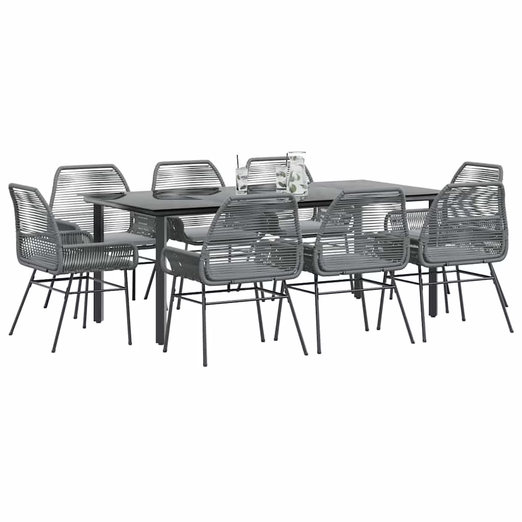 vidaXL 7 Piece Patio Dining Set with Cushions Black Poly Rattan Glass