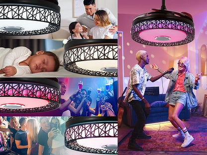 42" Black Nest Ceiling Fan with Color-Changing LEDs & Bluetooth Speaker - Retractable Smoked Blades, 5000 CFM Quiet Motor, APP/Remote Control for Living Room/Patio