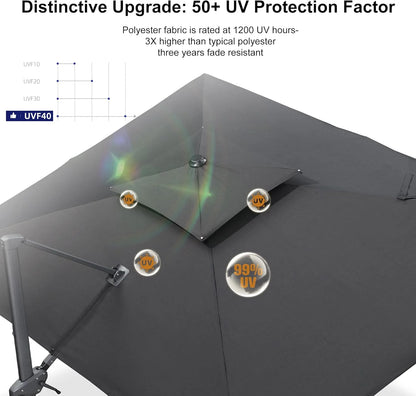 PURPLE LEAF Outdoor Cantilever Umbrella 10' X 13' Rectangle Umbrella Large Patio Umbrella Windproof Heavy Duty Hanging Offset Umbrella for Garden Outdoor Pool, Dark Grey