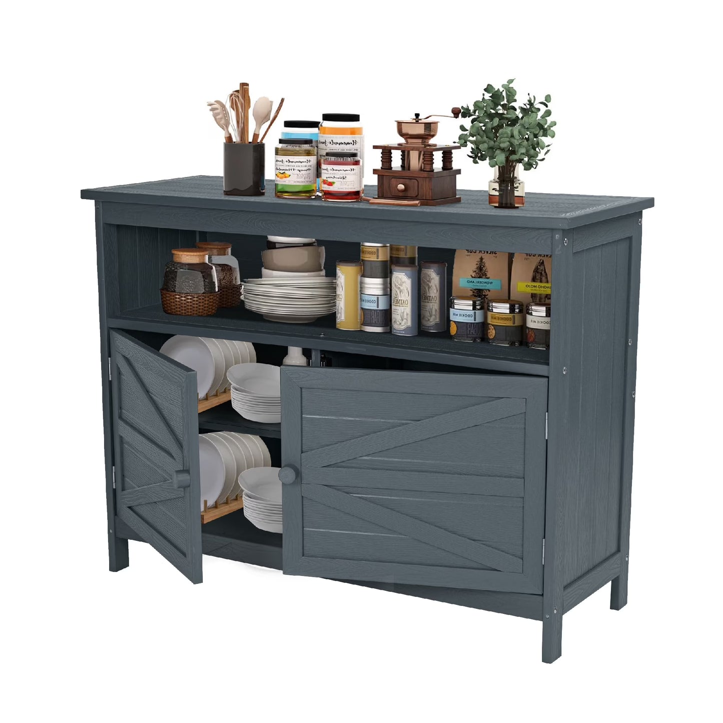 Bstjewey Outdoor Storage Cabinet HIPS Patio Sideboard with 3 Shelves & Doors
