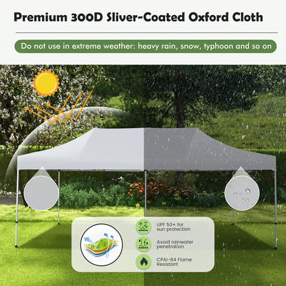 Spaco 10 x 20 Feet Outdoor Pop-Up Patio Folding Canopy Tent-White, Party Tent for Outside Party Waterproof Tent BBQ Shelter