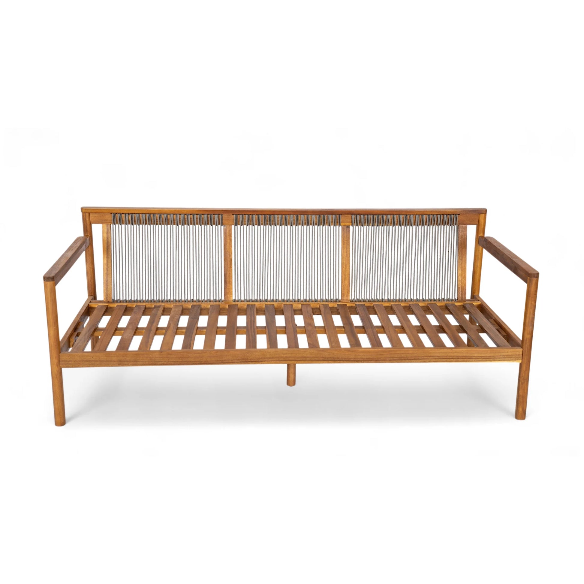 Christopher Knight Home Outdoor Patio 3-Seater Sofa with Rope Back and Cushions, Acacia Wood Frame, Cream+Teak