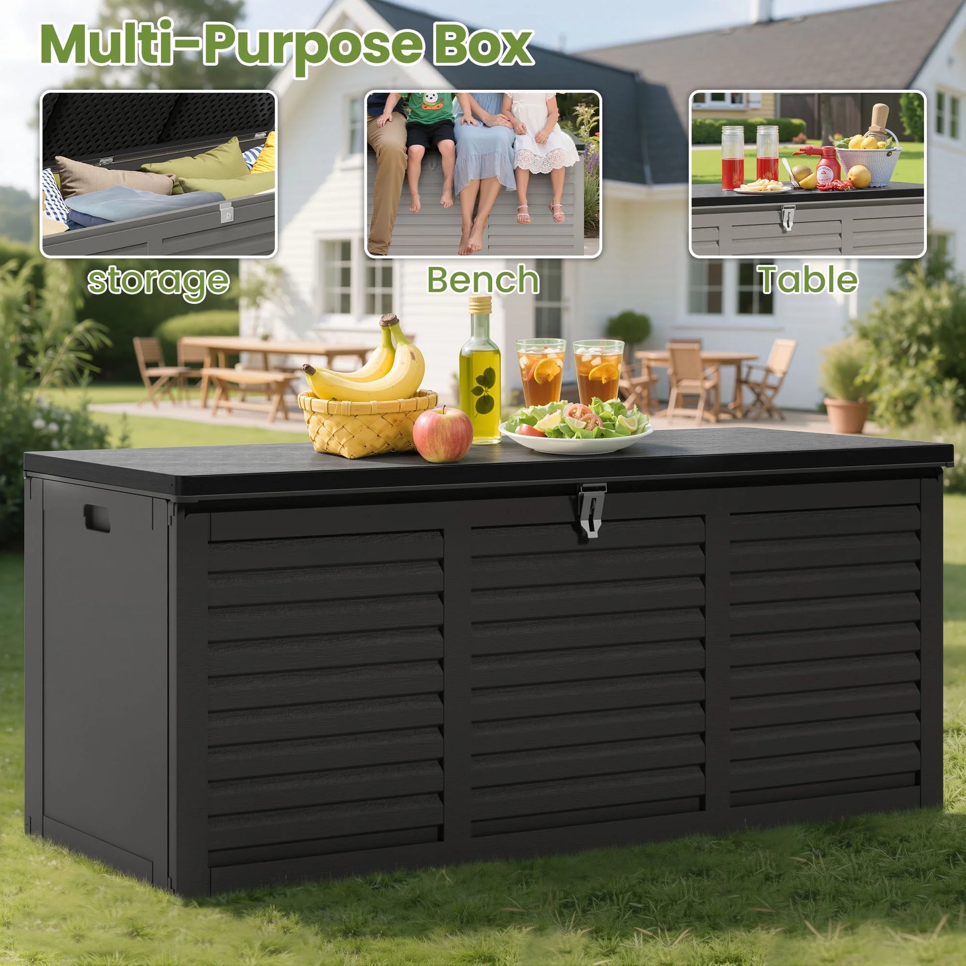 Outdoor Storage Box, 130GAL Waterproof Deck Box, Lockable Pool Patio Storage Indoor Toy Box, Outdoor Storage Bench for Porch, Max Load Weight 500LBS