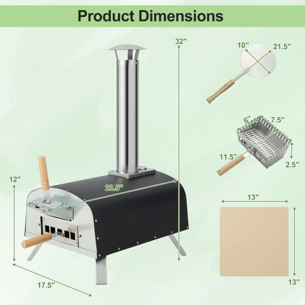 Topcobe Portable Multi-Fuel Pizza Oven with Pizza Stone and Pizza Peel, Cooking Space for Backyard, Patio and Parties