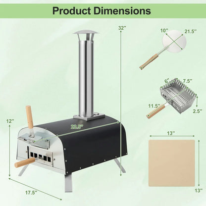 Topcobe Portable Multi-Fuel Pizza Oven with Pizza Stone and Pizza Peel, Cooking Space for Backyard, Patio and Parties