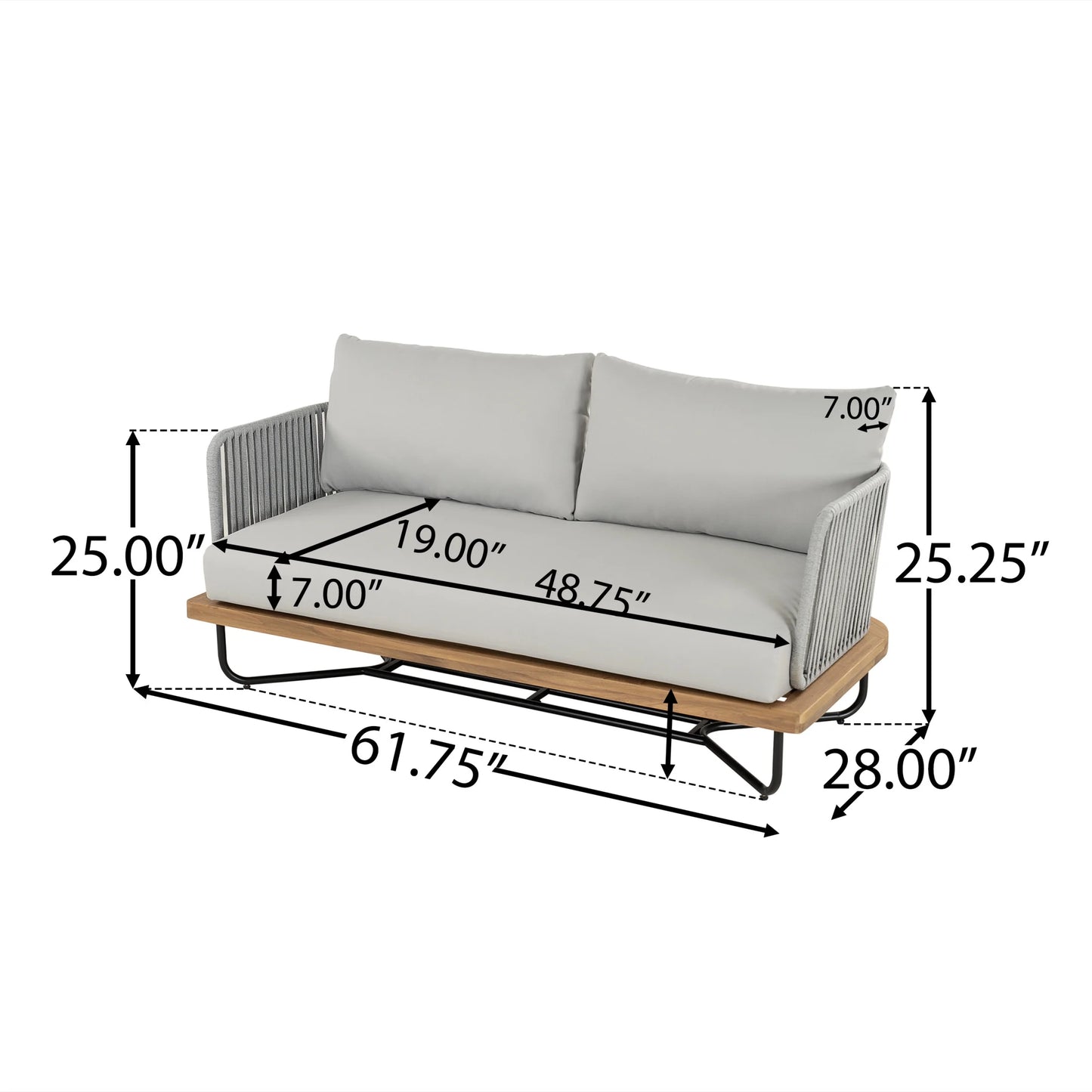 Christopher Knight Home 2-Piece Patio Furniture Outdoor Loveseat Set, Rope Woven Loveseat with Coffee Table, Beige Cushion