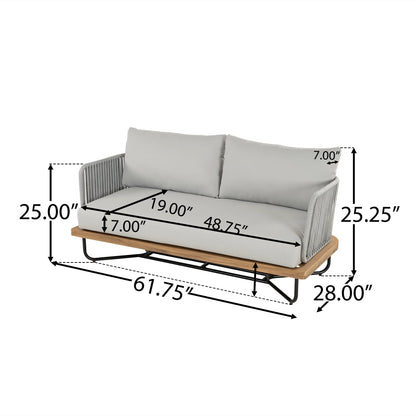 Christopher Knight Home 2-Piece Patio Furniture Outdoor Loveseat Set, Rope Woven Loveseat with Coffee Table, Beige Cushion