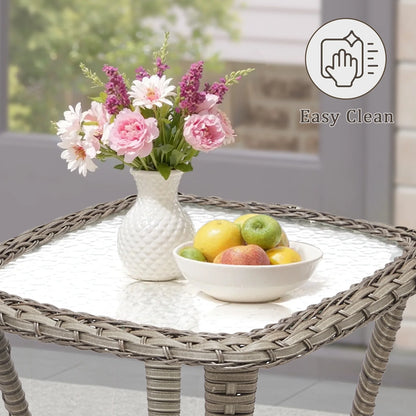 Feishominhoo Outdoor Swivel Rocker Patio Chairs,Gray Wicker Rocking Glider Chairs Set of 2 with Ottomans, Side Table and Beige Cushions Outdoor Patio Furniture for Balcony Porch Deck