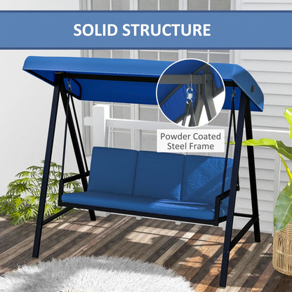 Outsunny 3-Seat Outdoor Porch Swing, Patio Swing Chair with Adjustable Canopy, Removable Cushions for Garden, Backyard, and Poolside, Beige