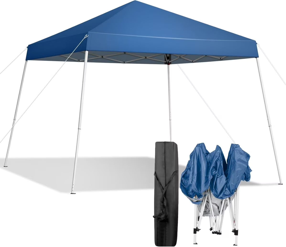 LHHP 8x8 ft Pop Up Canopy Tent, Easy Up Outdoor Tent Canopy, Foldable Portable Canopies for Camping, Patio, Outdoor Gazebo Slant Legs, Outdoor Instant Shelter Canopies with Carry Bag (Blue)