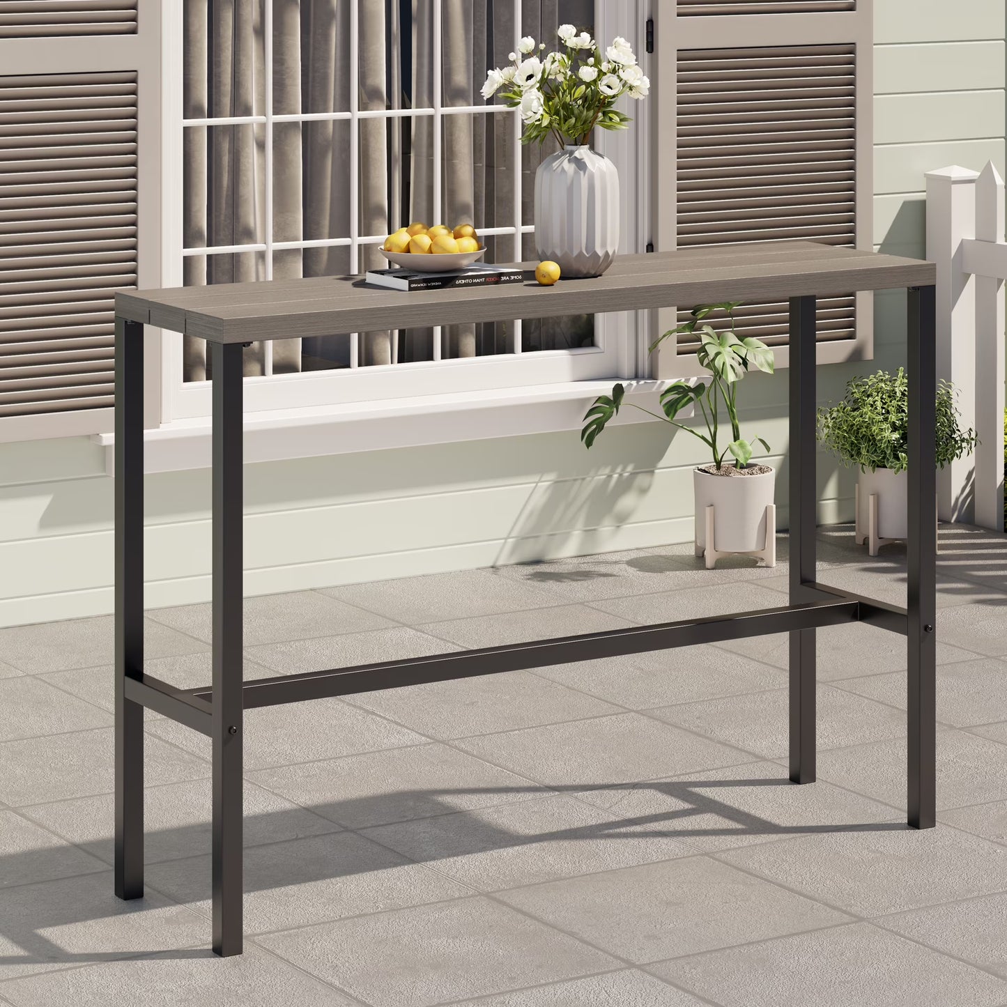 Vicllax Patio Rectangle Bar Table Metal Modern Style for Porch Garden (45.3"Lx13.8"Wx37.4"H)