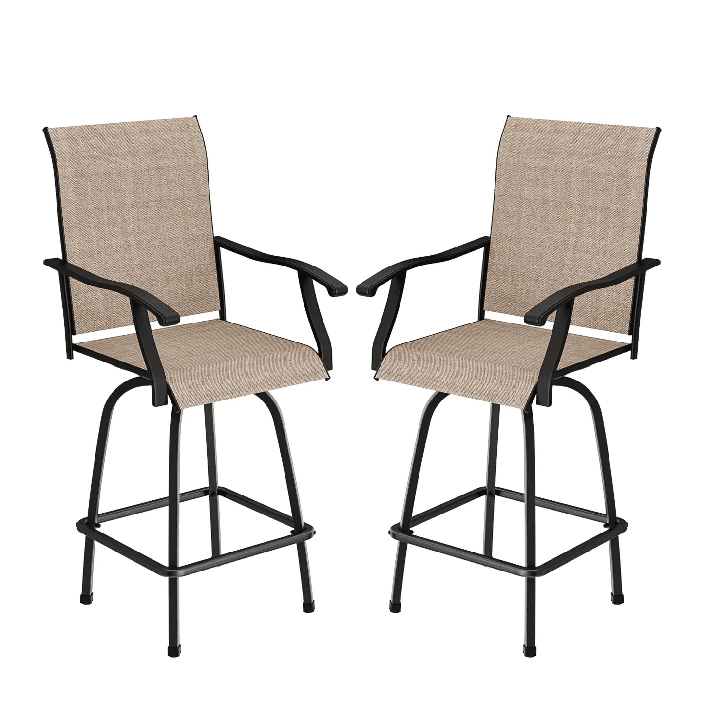 Devoko Patio Barstool with Armrest Outdoor Textilene Swivel Bistro Chair Set of Two, Light Brown