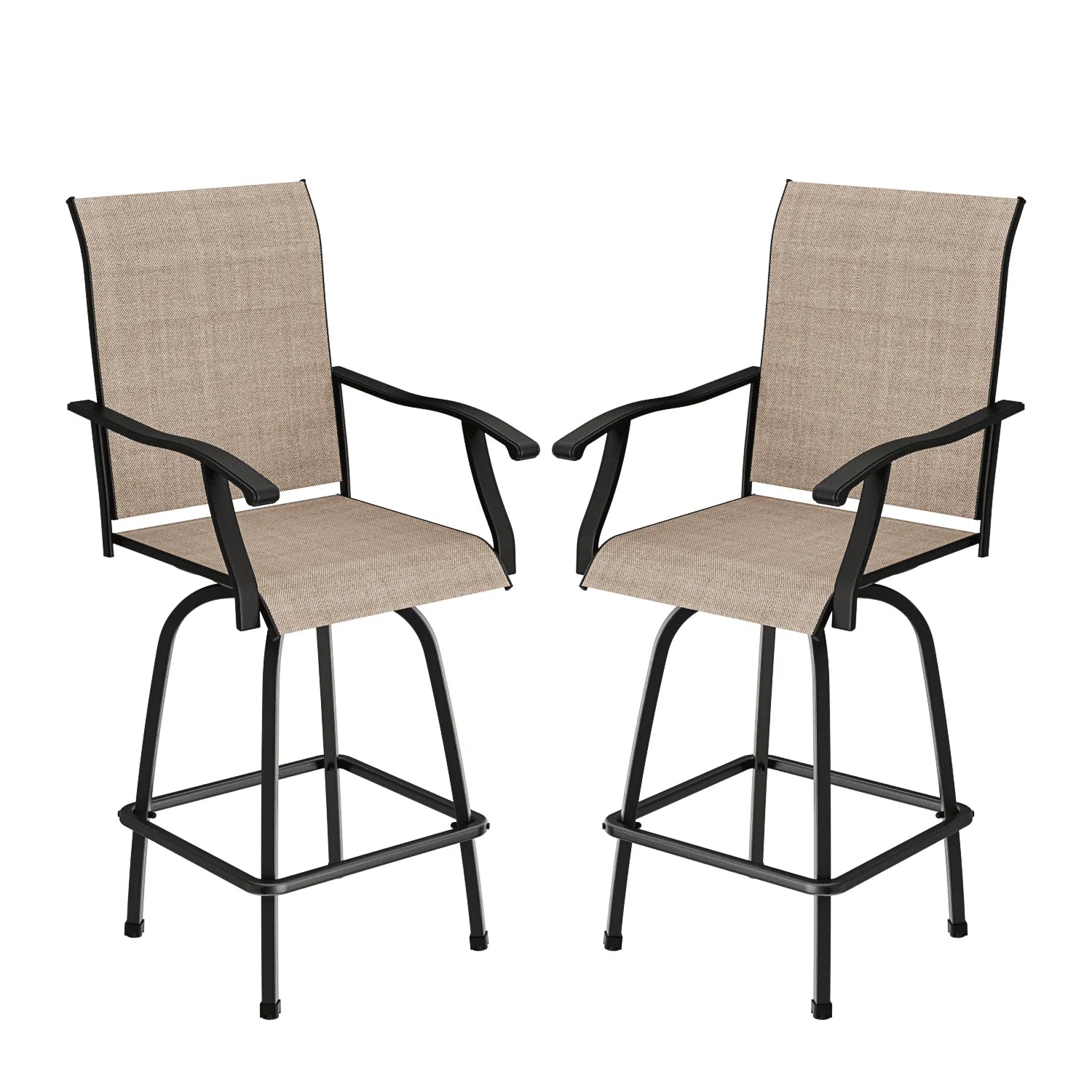 Devoko Patio Barstool with Armrest Outdoor Textilene Swivel Bistro Chair Set of Two, Light Brown