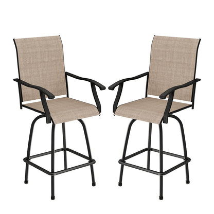 Devoko Patio Barstool with Armrest Outdoor Textilene Swivel Bistro Chair Set of Two, Light Brown