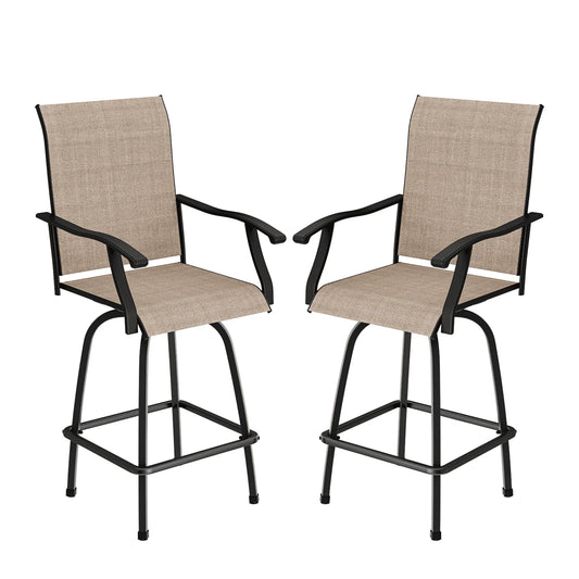 Devoko Patio Barstool with Armrest Outdoor Textilene Swivel Bistro Chair Set of Two, Light Brown